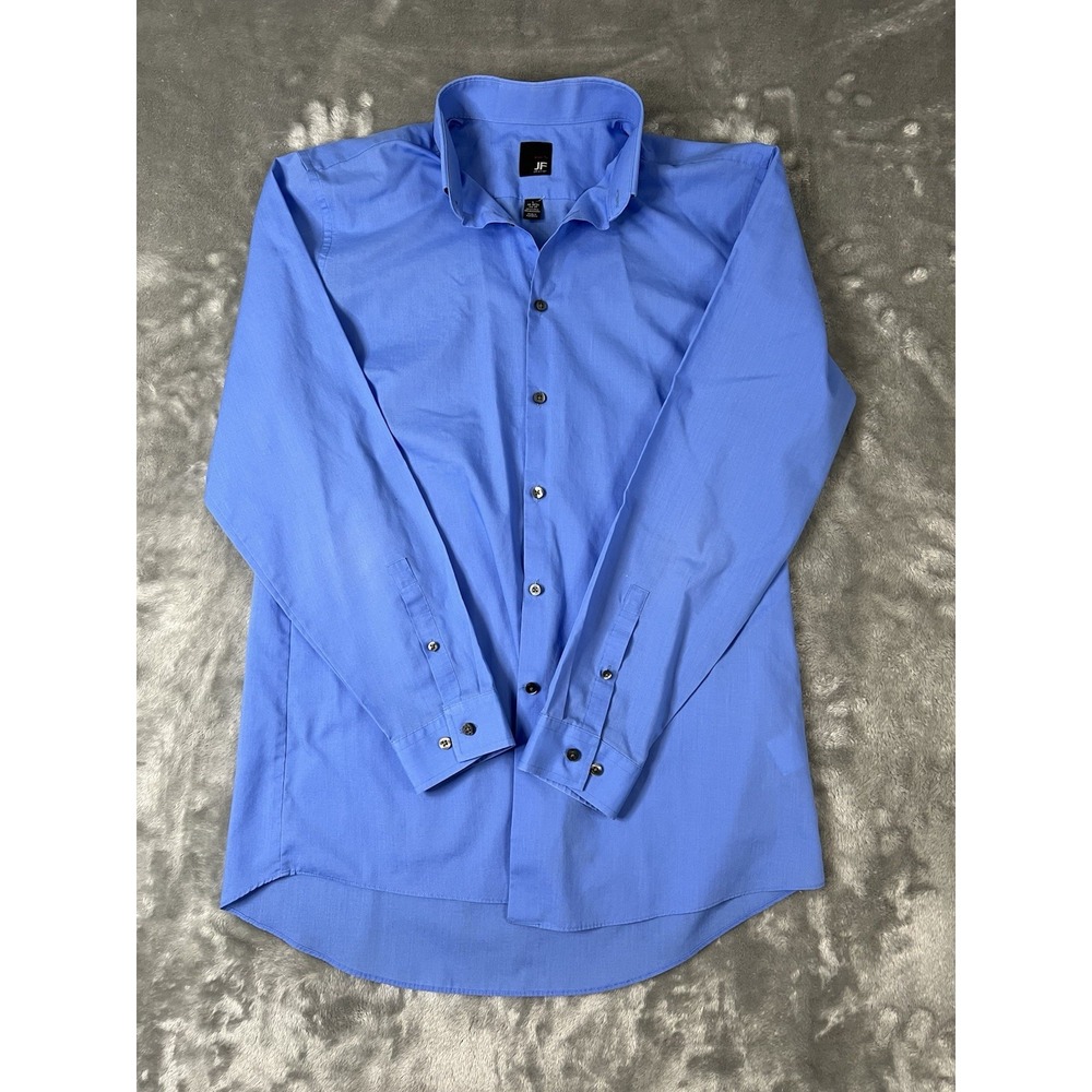 J.Ferrar Slim Fit Blue Solid Dress Shirt Point Collar L 16-16 1/2 34-35